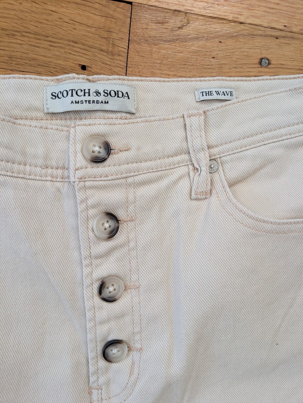 NWOT Scotch & Soda The Wave Button-Fly High Waist Crop Wide Leg Jeans in Cream - Picture 3 of 7